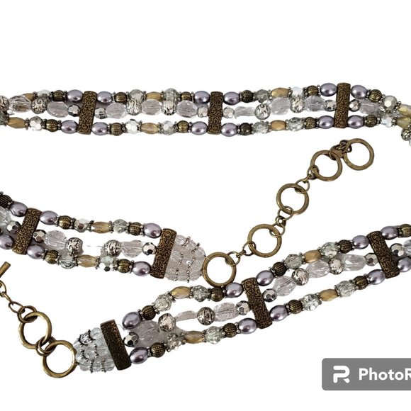 Beaded Adjustable Multi Strand Belt Boho Festival Coldwater Creek Gold Silver - Picture 2 of 5